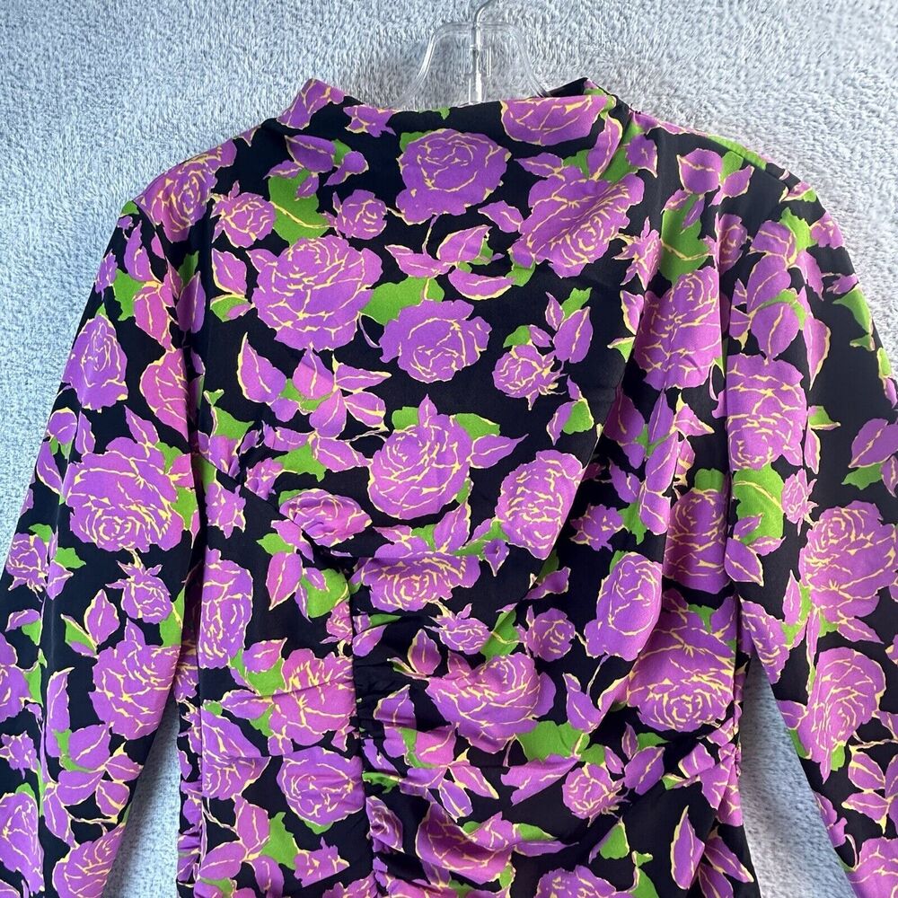 Zara Size M Pink Floral Ruched Bodycon Long Sleeve Mini Dress - Picture 10 of 14